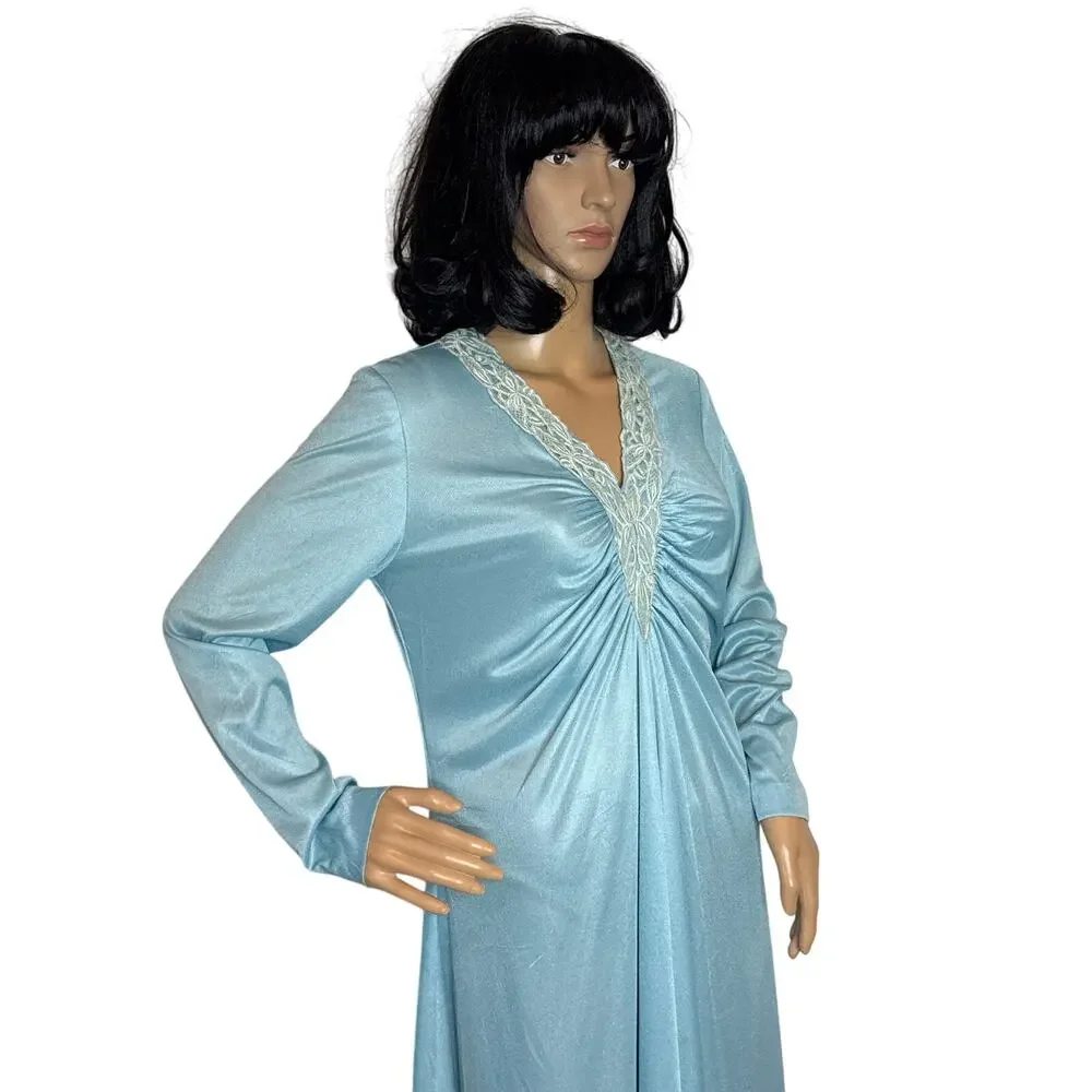 Vintage 1960s Mod/Gogo Era Blue Lace Trim Mod Maxi Dress Unbranded S/M